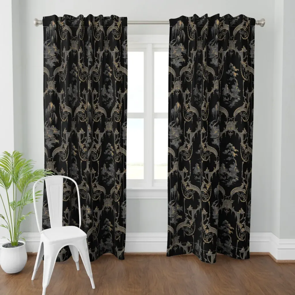 The Hawes Chinoiserie Curtain Panel - Black product
