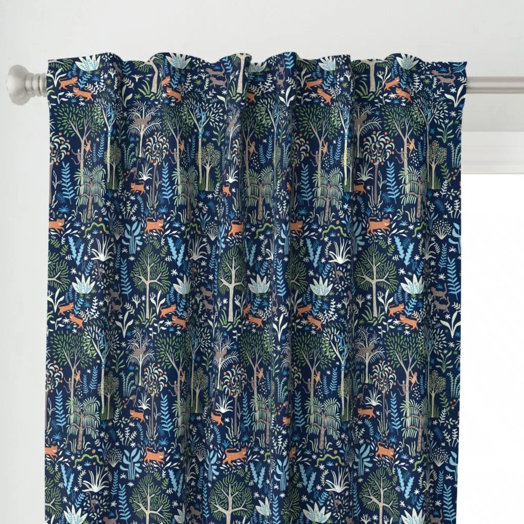 The Jungle Garden Deep Curtain Panel - Teal alternate view
