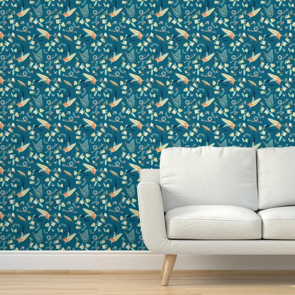The Lady Fisherman Peel and Stick Wallpaper - Teal product