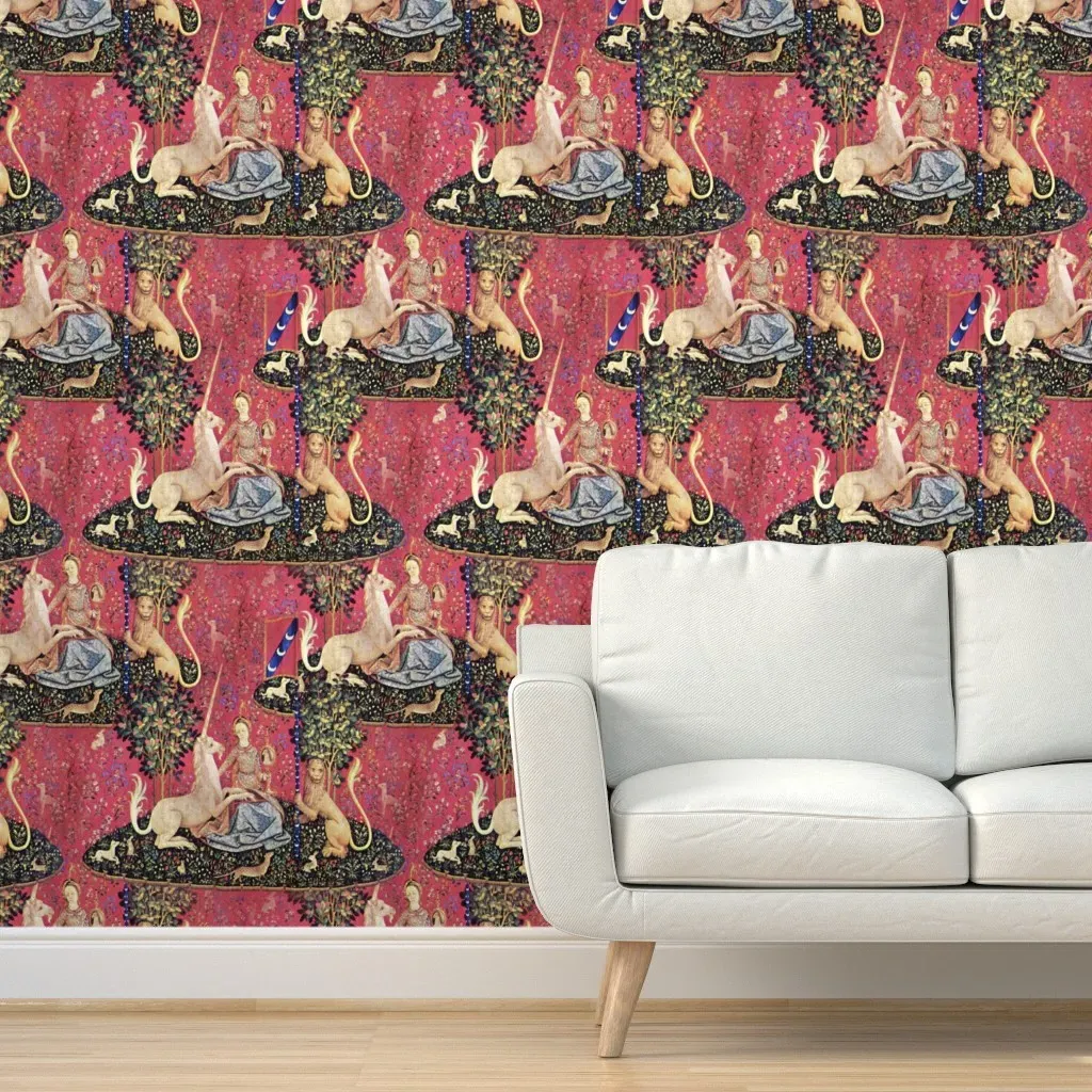 The Lady & The Unicorn Tapestry Peel and Stick Wallpaper - Red product