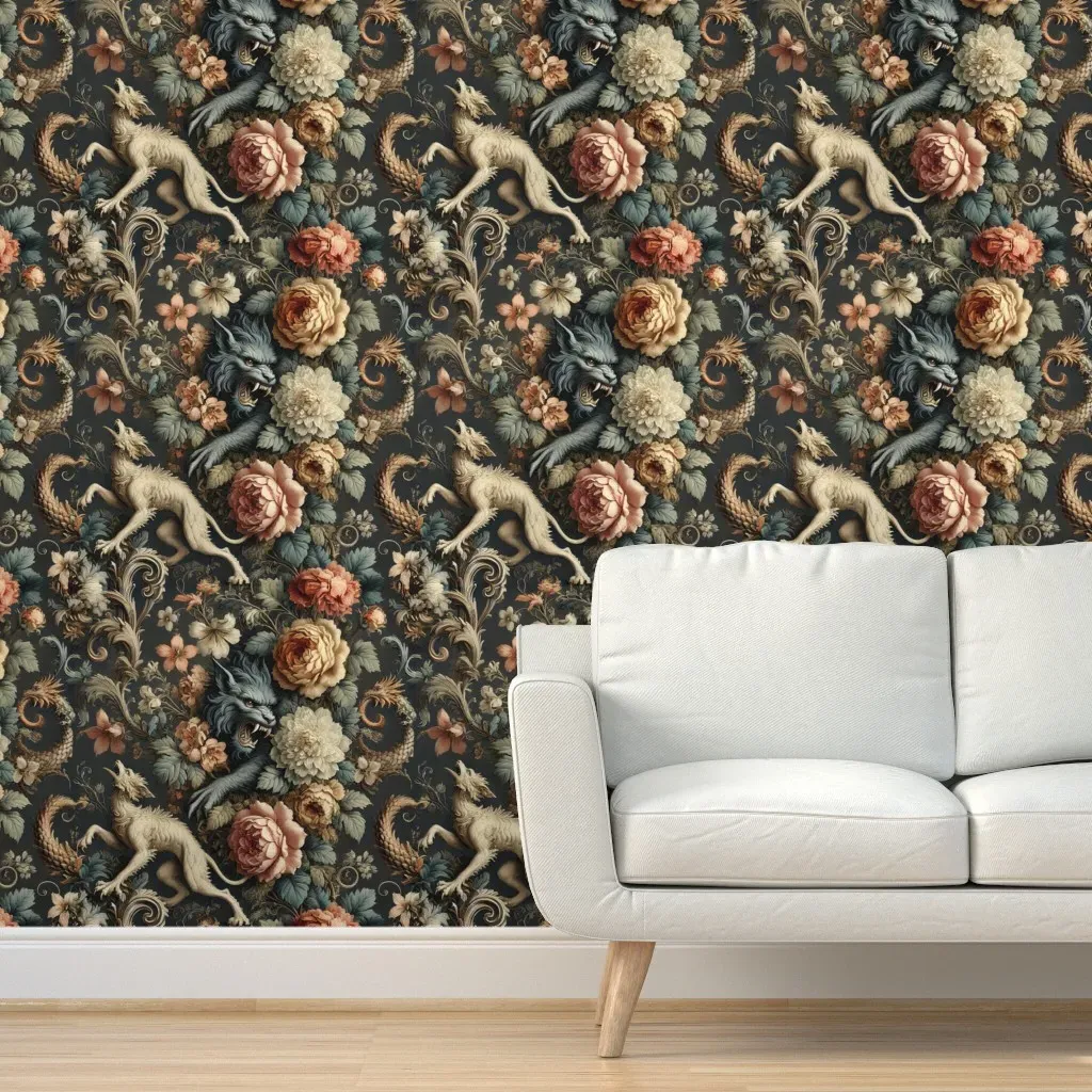 The Lycans Den Gothic Victorian Peel and Stick Wallpaper - Dark Teal product