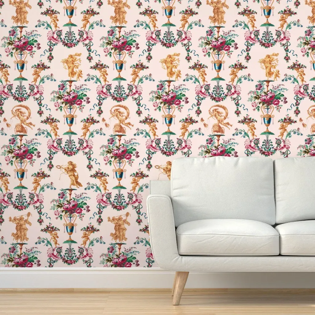 The Muses Arabesque Peel and Stick Wallpaper - Pink, Gold product