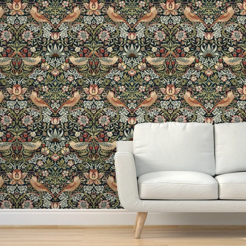 The Strawberry Thief William Morris Peel and Stick Wallpaper - Dark Teal product