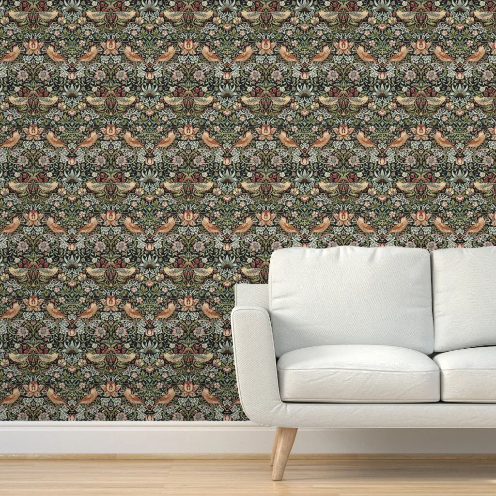 The Strawberry Thief William Morris Peel and Stick Wallpaper - Dark Teal product