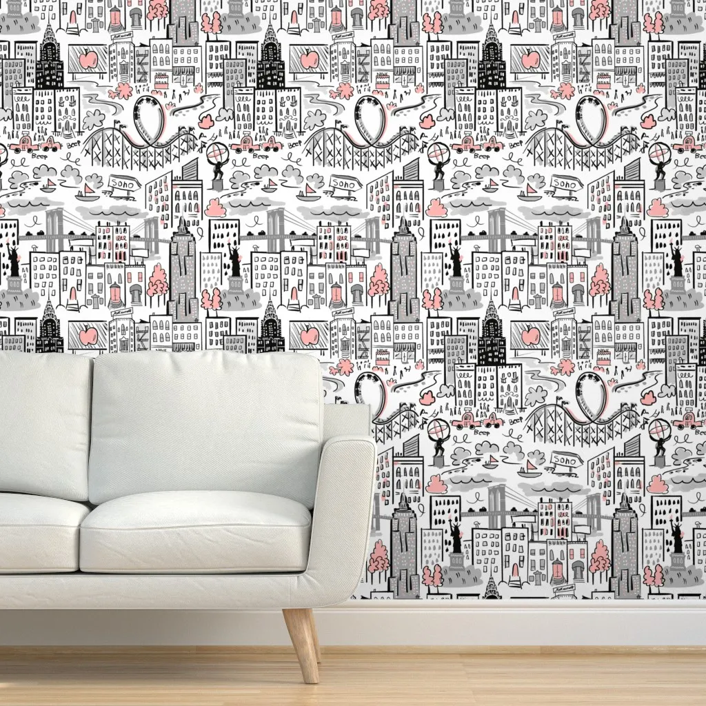 The Streets Of New York City Peel and Stick Wallpaper - Candy Apple Pink product