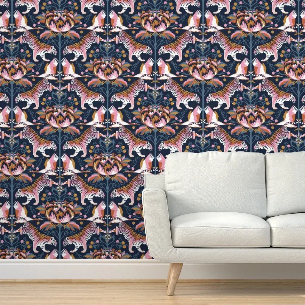 The Tiger And The Crane Large Scale Peel and Stick Wallpaper - Pink product