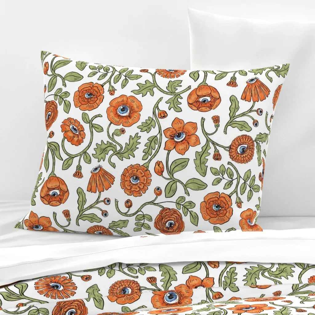 The Watching Garden Floral Gothic Standard Knife Edge Cushion - Orange, Cotton Sateen product