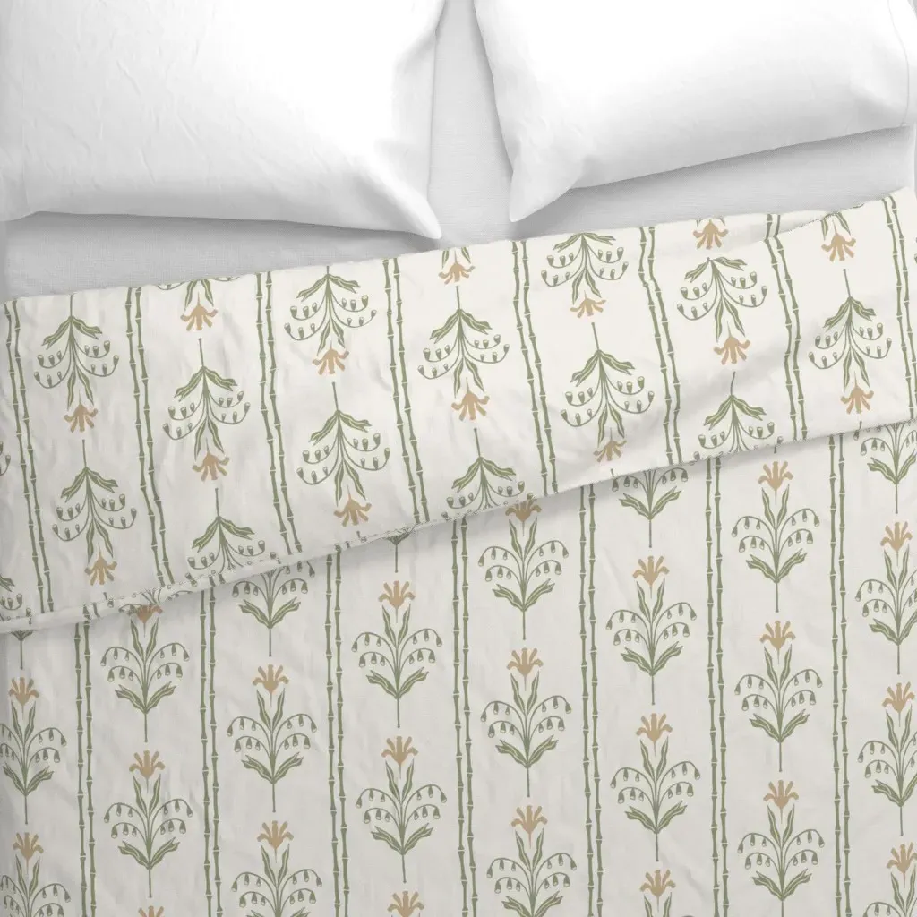 Theresa Stripe Duvet Cover - Sage Green, Bamboo alternate view