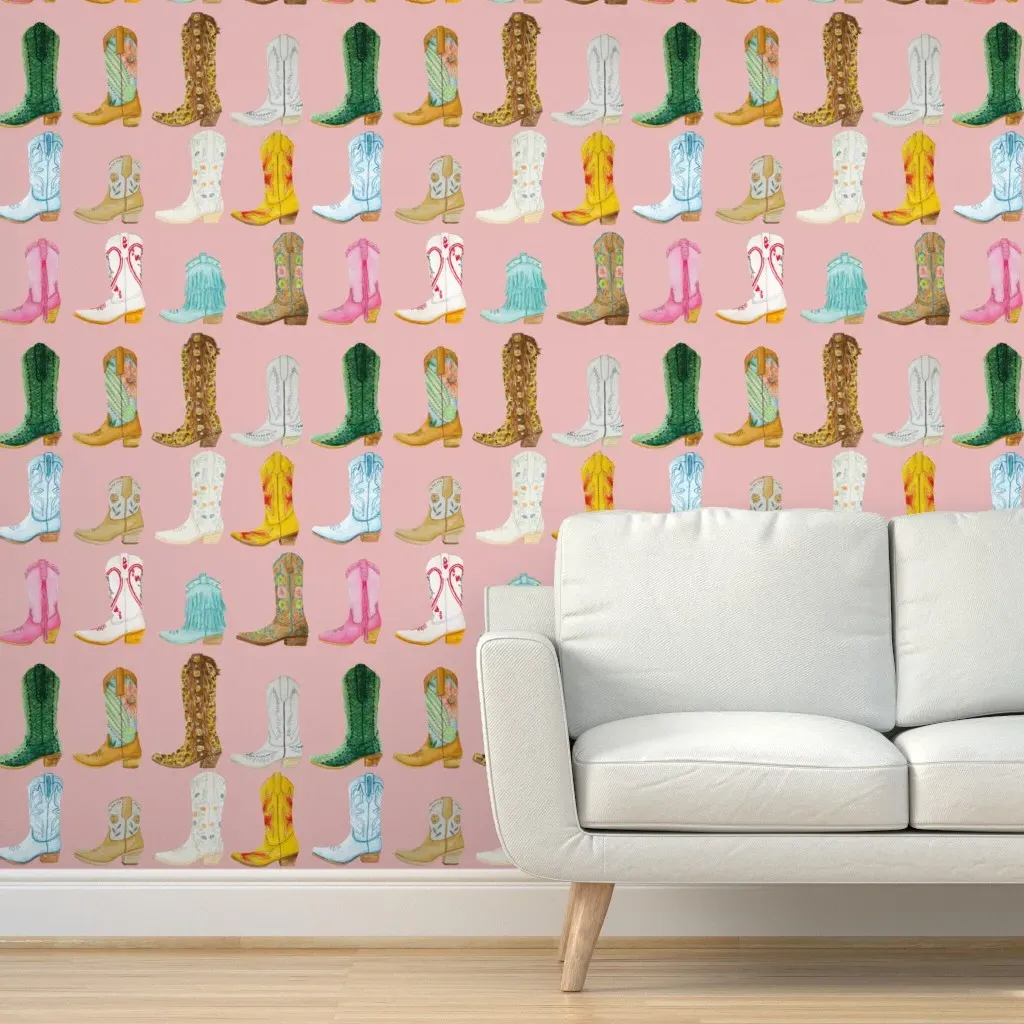 These Boots Were Made For Walking Peel and Stick Wallpaper - Pink product