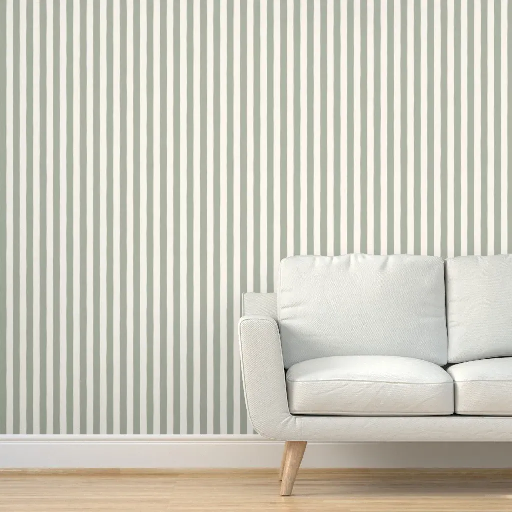 Thin Hand Drawn Stripes Peel and Stick Wallpaper - Sage Green product