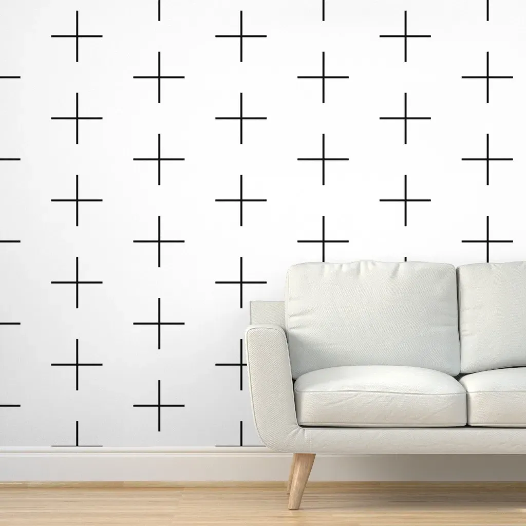 Thin Line Swiss Cross Peel and Stick Wallpaper - Black, White product
