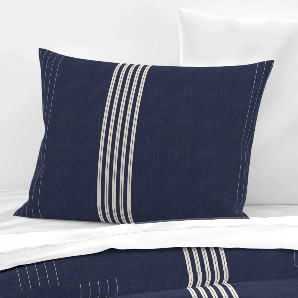 Thin Stripes Standard Knife Edge Cushion Cover - Navy Blue, Cotton Sateen product