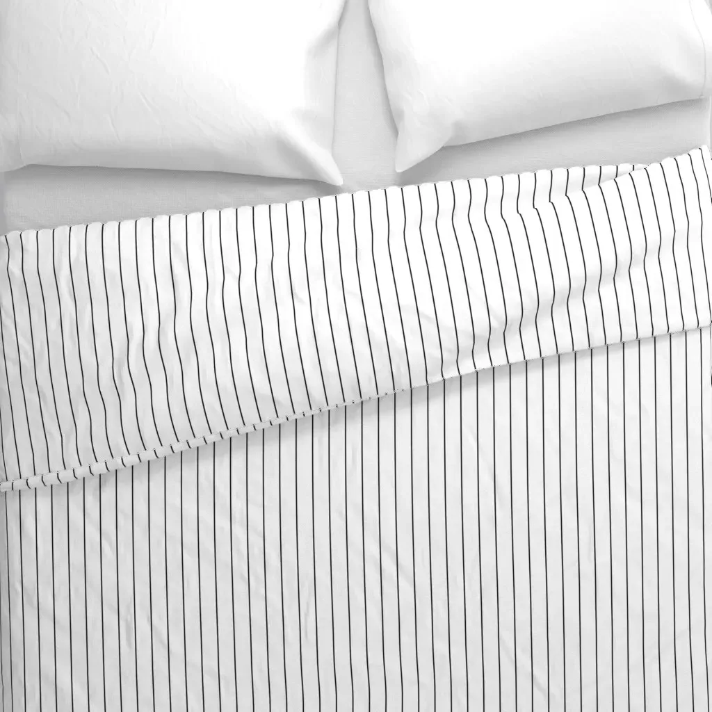 Thin Vertical Pinstripe Duvet Cover - Black alternate view