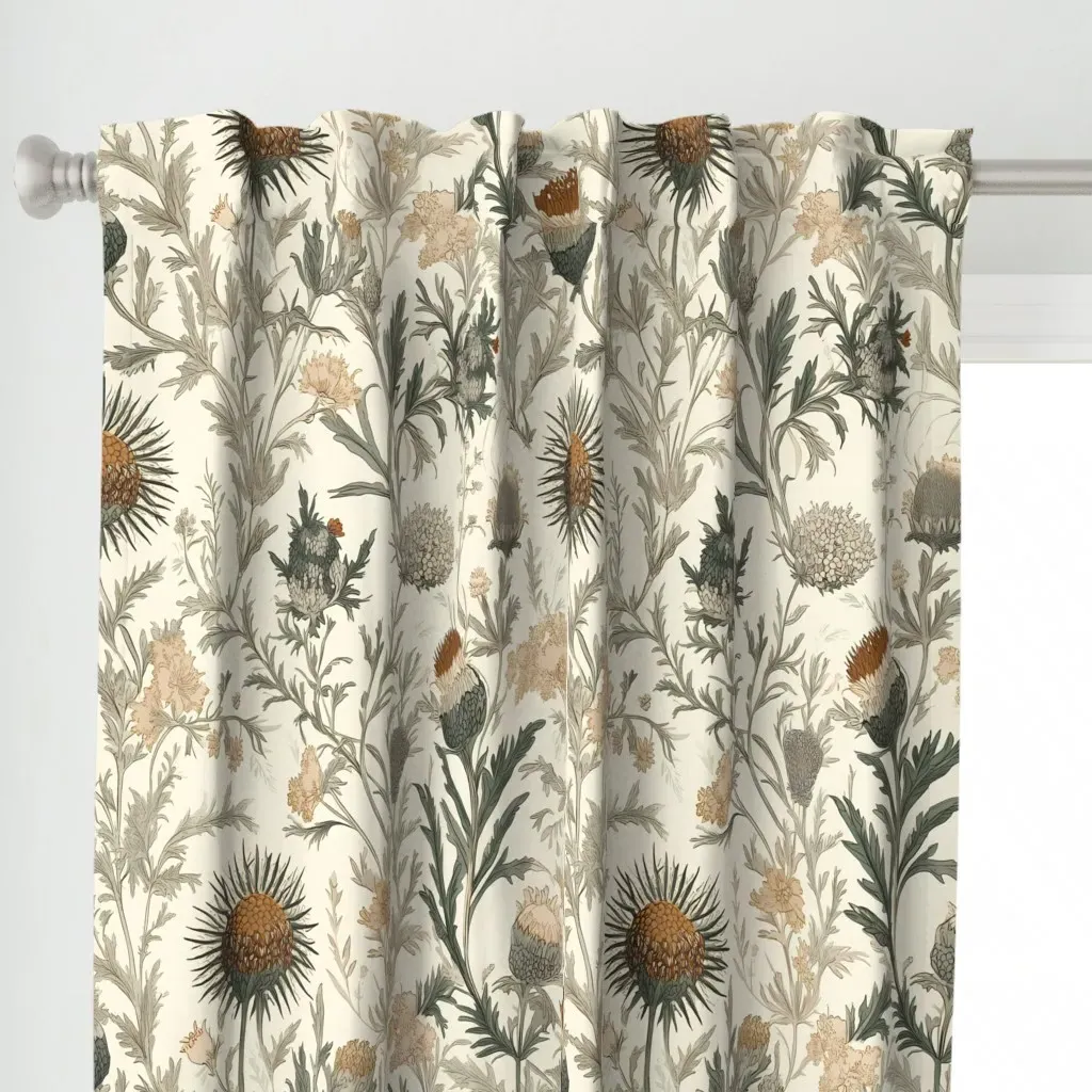 Thistle And Wildflowers Curtain Panel - Cream alternate view