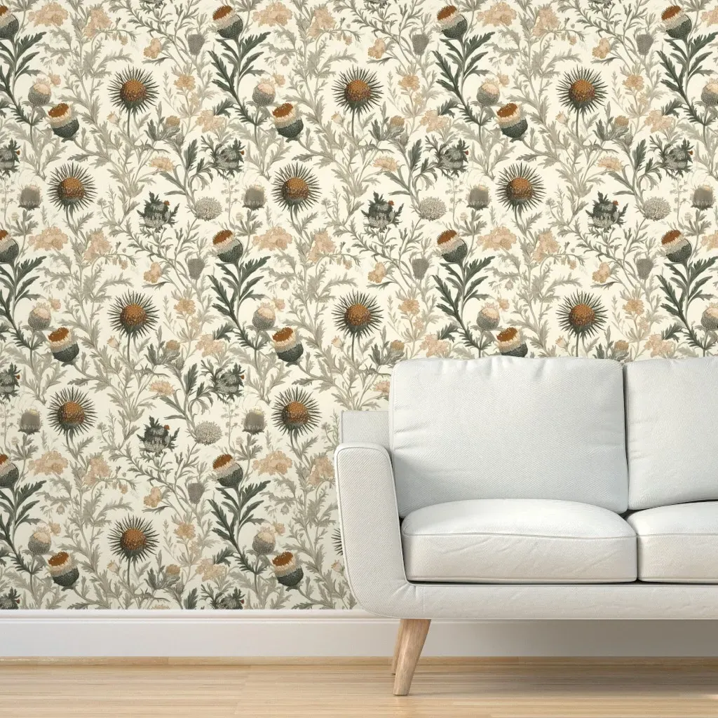 Thistle and Wildflowers Large Scale Peel and Stick Wallpaper - Cream product