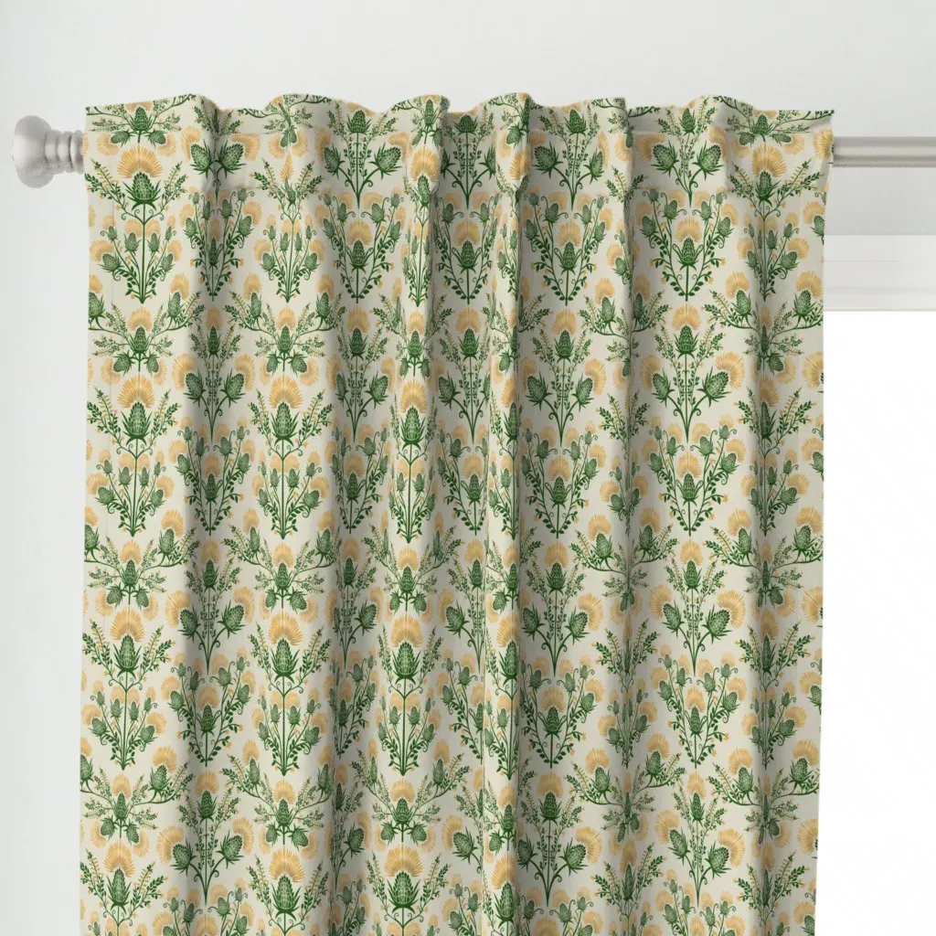 Thistle Damask Curtain Panel - Green alternate view