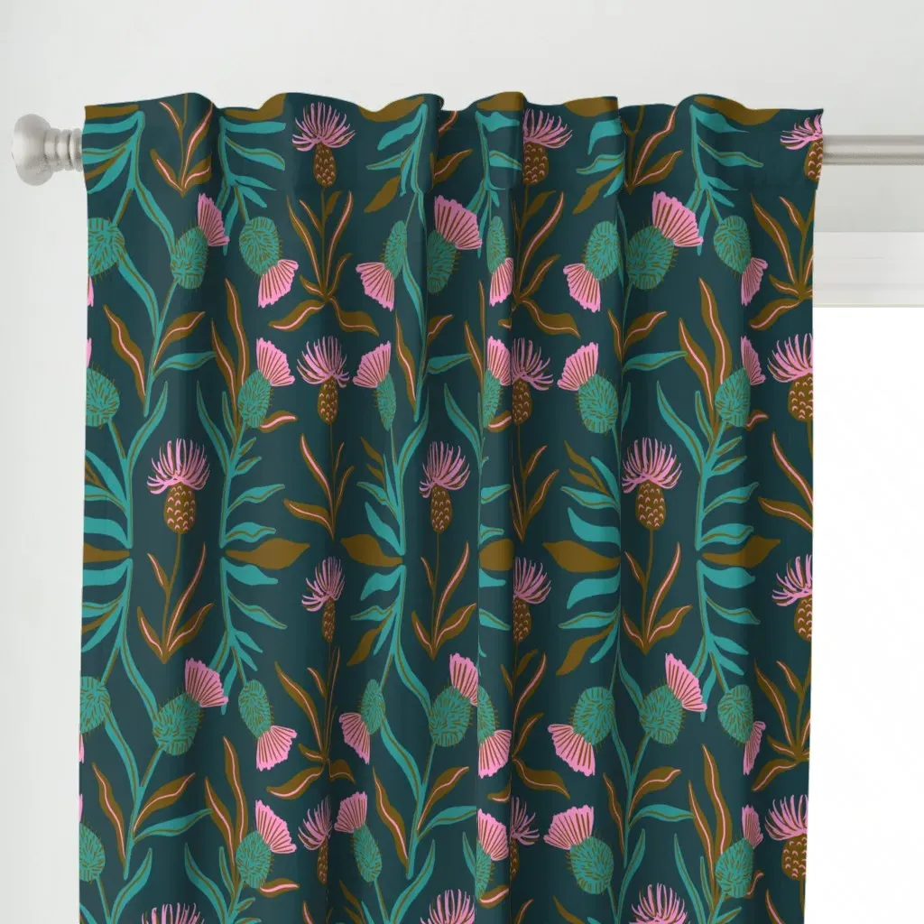 Thistle On Dark Teal Curtain Panel alternate view