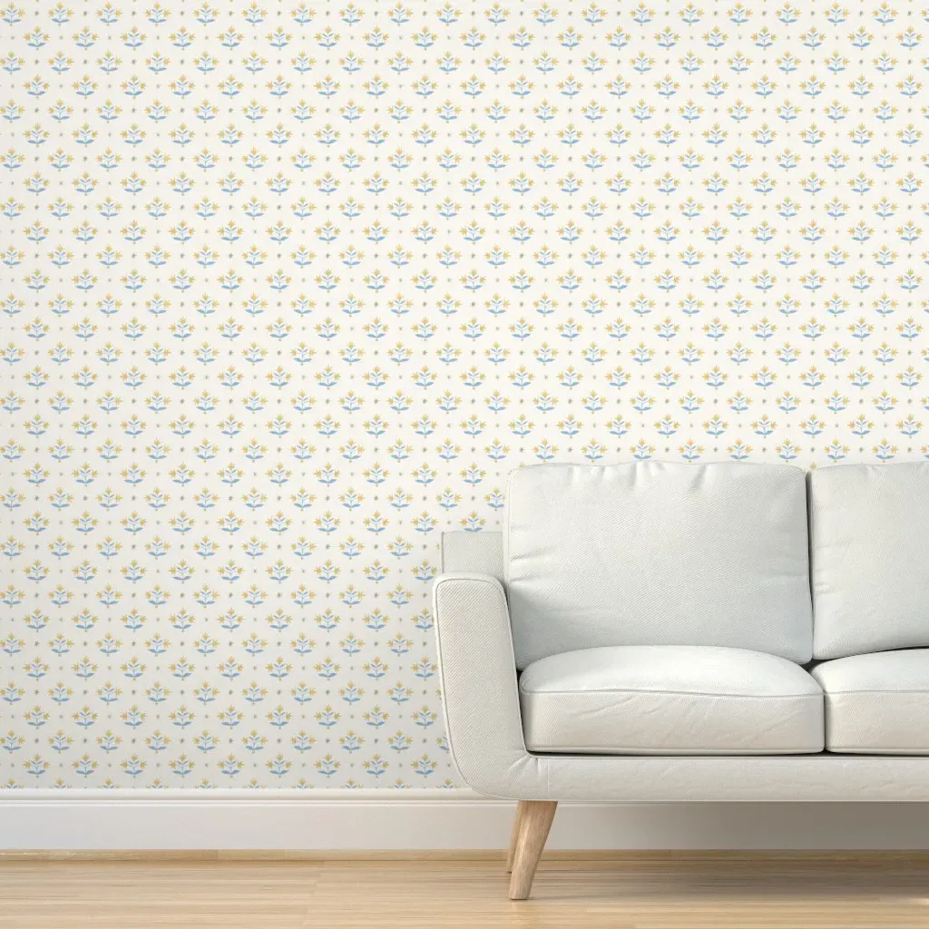 Thistle Stars Peel and Stick Wallpaper - Blue, Yellow, Green product