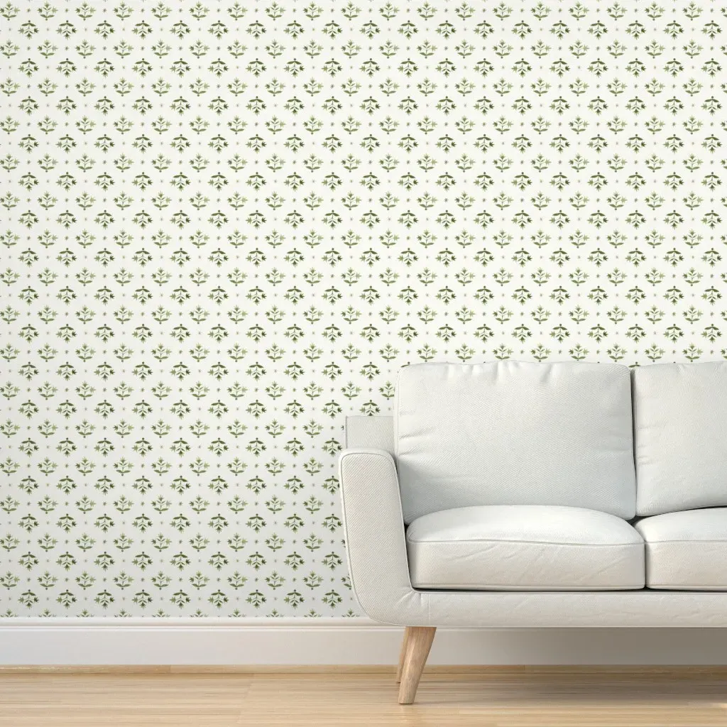 Thistle Stars Peel and Stick Wallpaper - Olive Green product