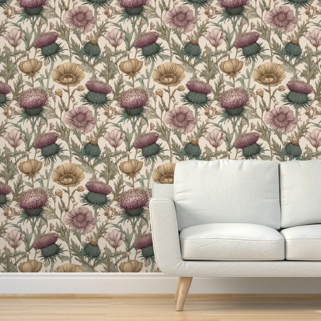 Thistle Vintage Botanical Peel and Stick Wallpaper - Purple, Taupe product