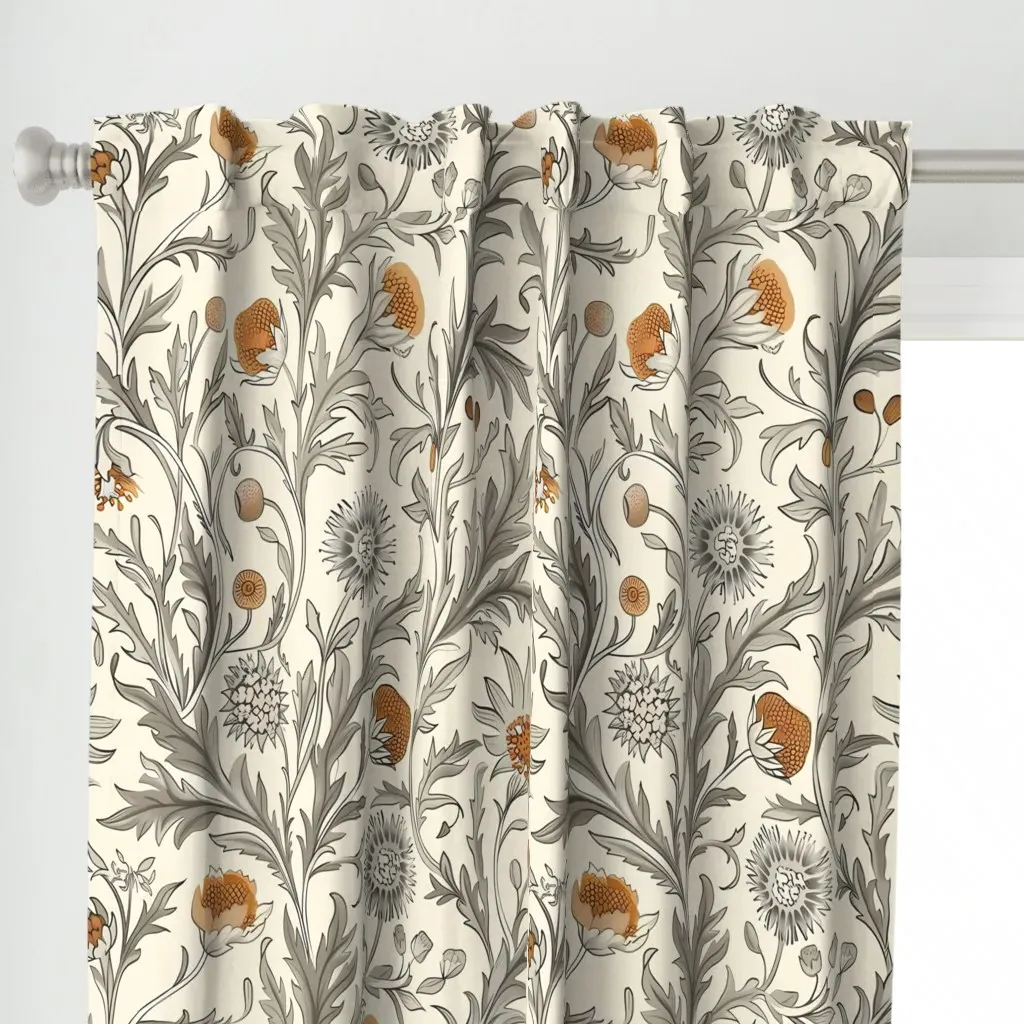 Thistles and Wildflowers Curtain Panel - Gray alternate view