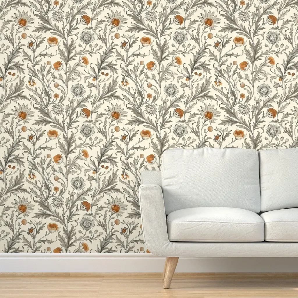 Thistles And Wildflowers Peel and Stick Wallpaper - Gray product