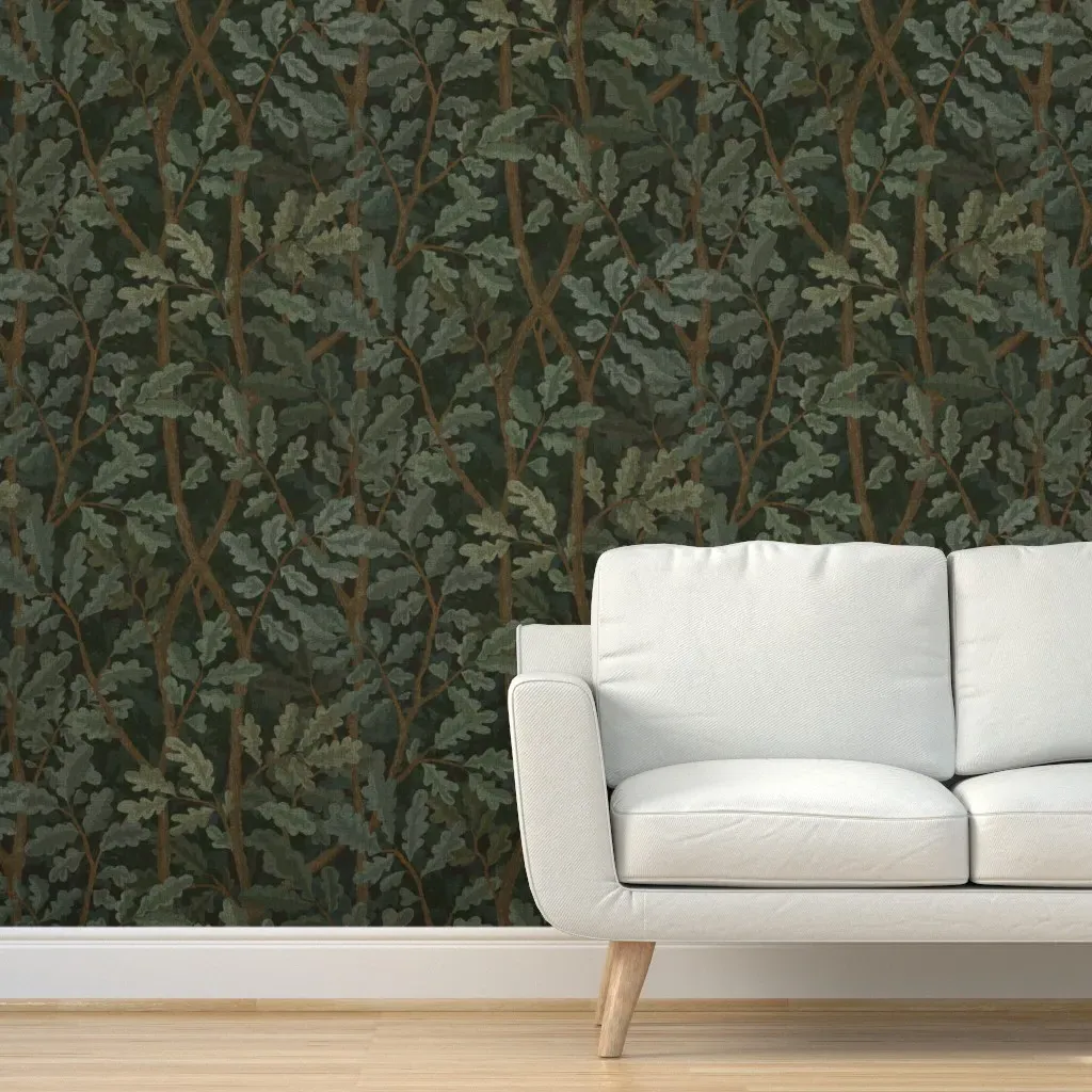 Thomas Green2 Sepia Brown Woodlands Peel and Stick Wallpaper Panel - Green product
