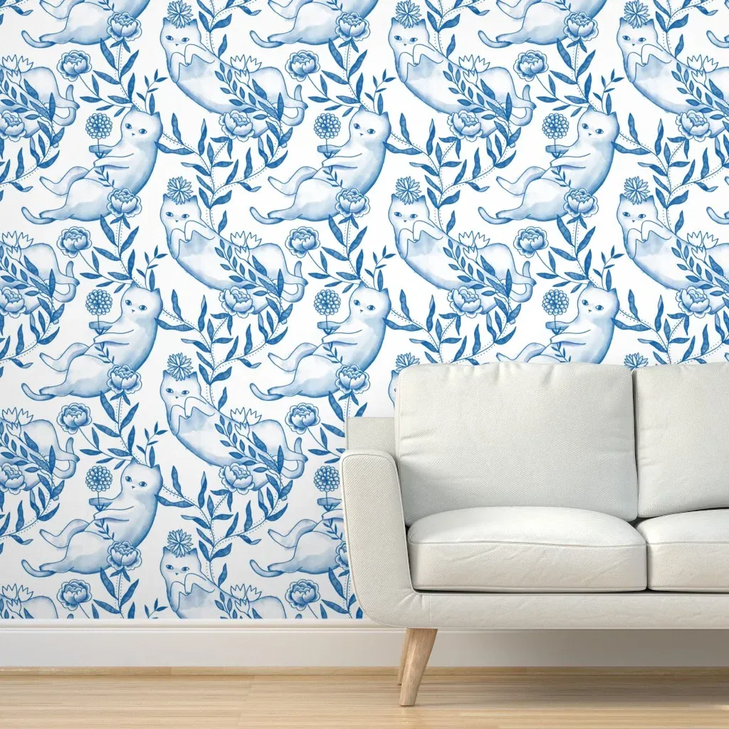 Those Who'll Play With Cats Peel and Stick Wallpaper - Blue, White product