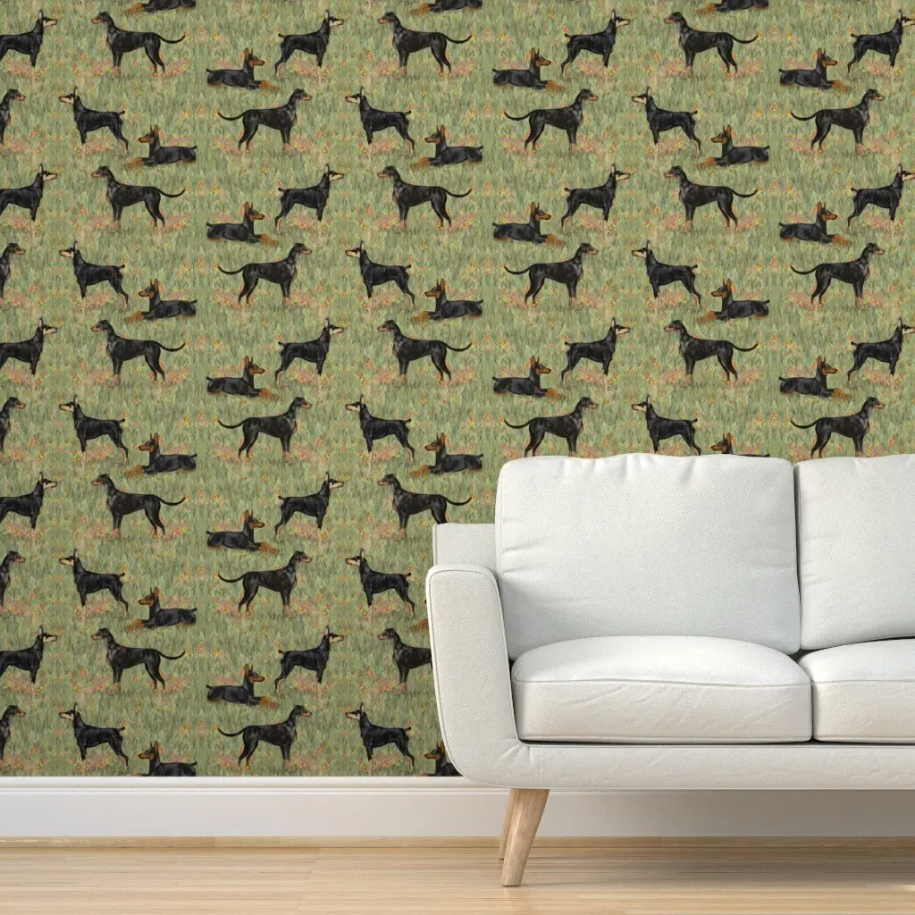 Three Doberman Pinschers Wildflower Field Peel and Stick Wallpaper - Black product