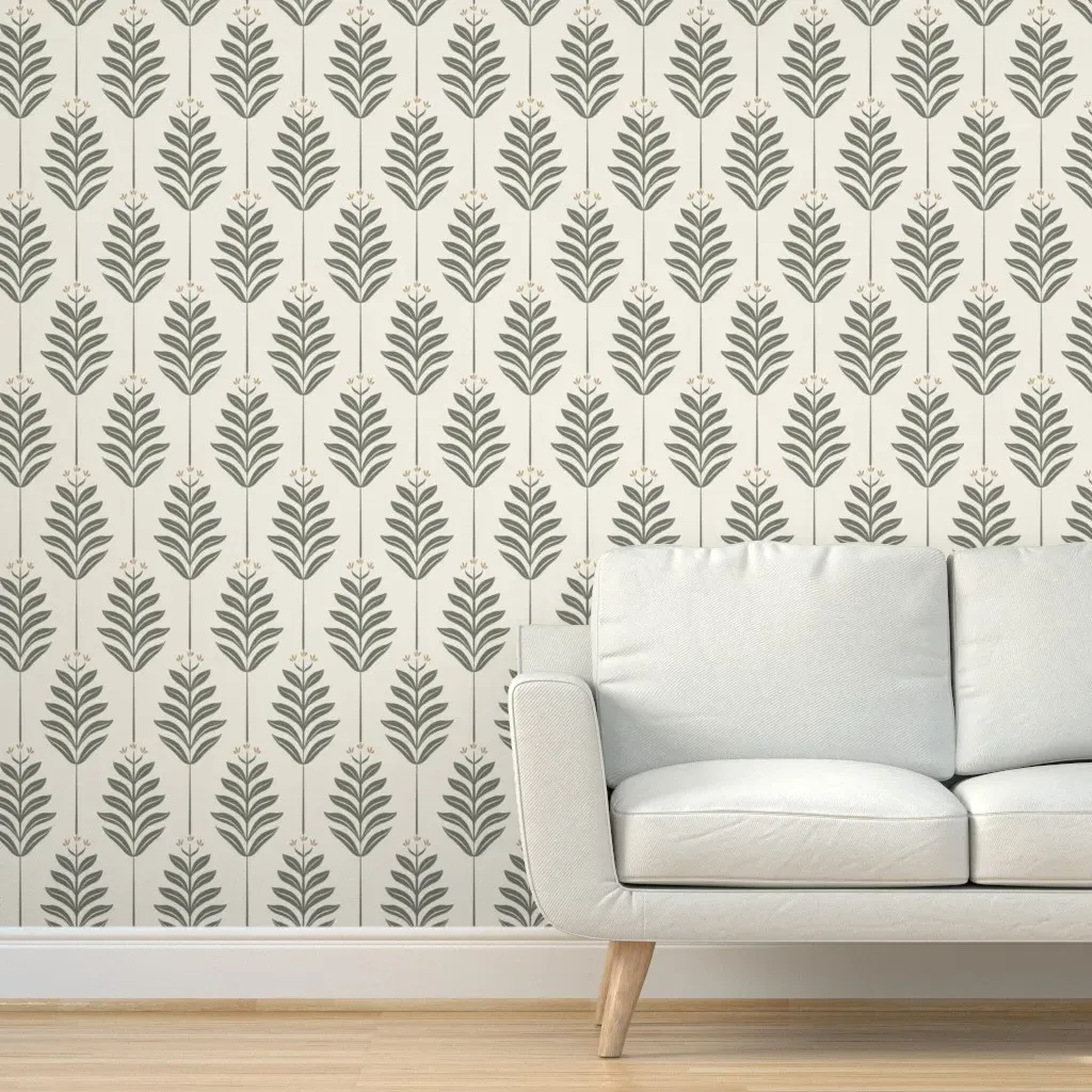 Three Little Blooms And Their Leaves Peel and Stick Wallpaper - Sage Green product