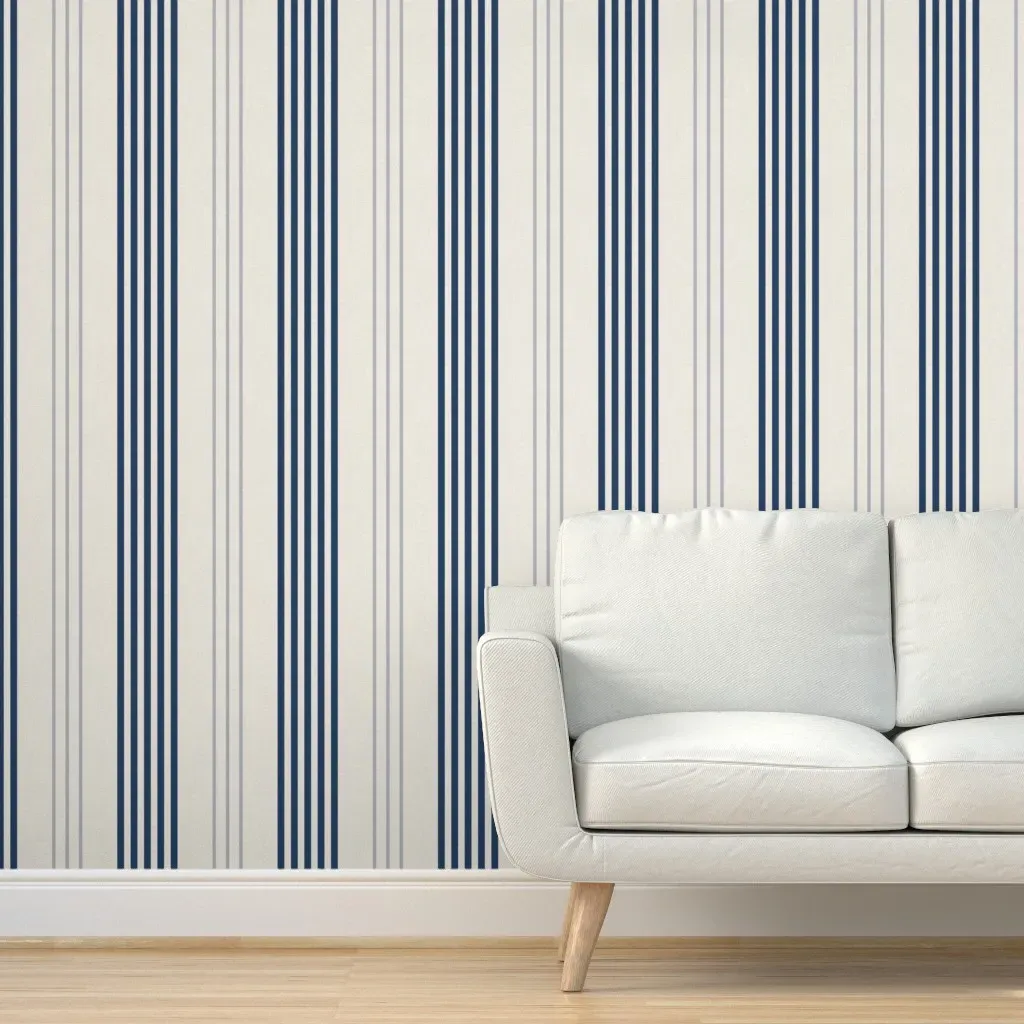 Ticking Stripe Peel and Stick Wallpaper - Navy Blue, Linen product
