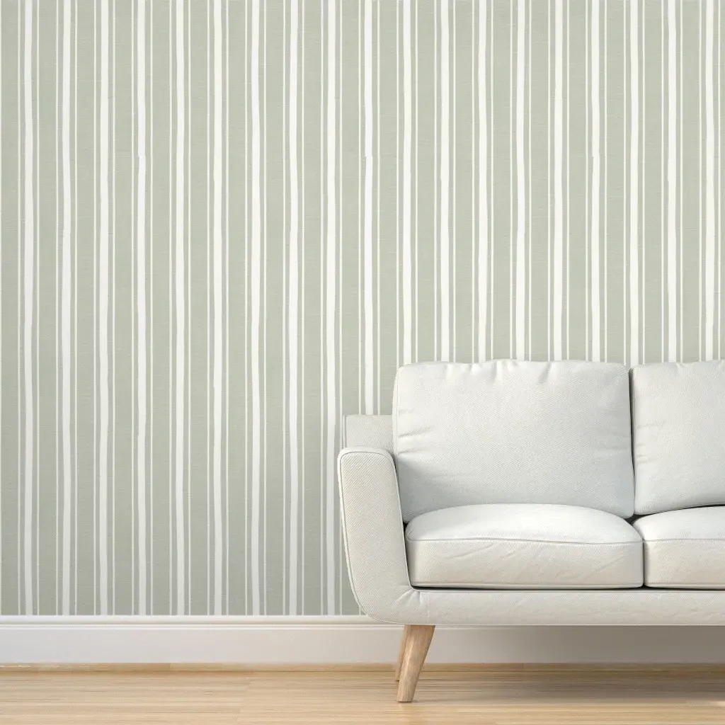Ticking Stripe Peel and Stick Wallpaper Removable - Sage Green product
