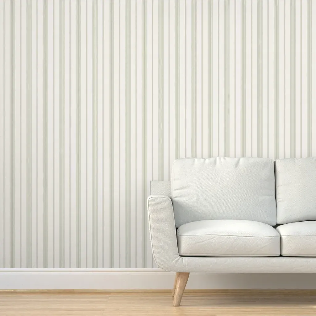 Ticking Stripe Peel and Stick Wallpaper - Sage Green, Cream product