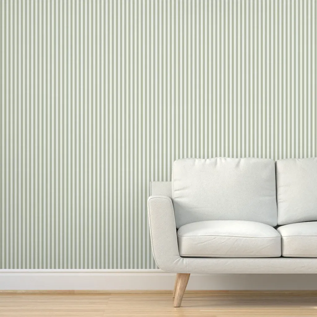 Ticking Stripe Peel and Stick Wallpaper - Sage Green, White product