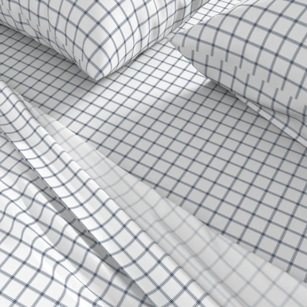 Ticking Stripe Plaid Cal King Sheet Set - Navy, White alternate view