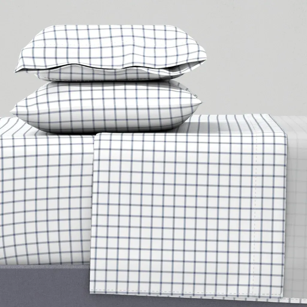Ticking Stripe Plaid Cal King Sheet Set - Navy, White product