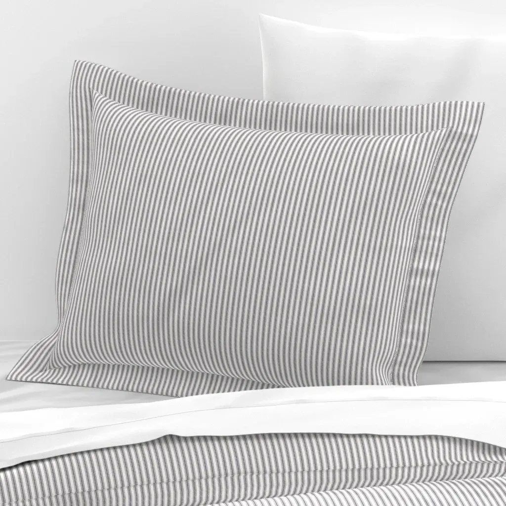 Ticking Stripe Standard Flanged Cushion Cover - White, Cotton Sateen product