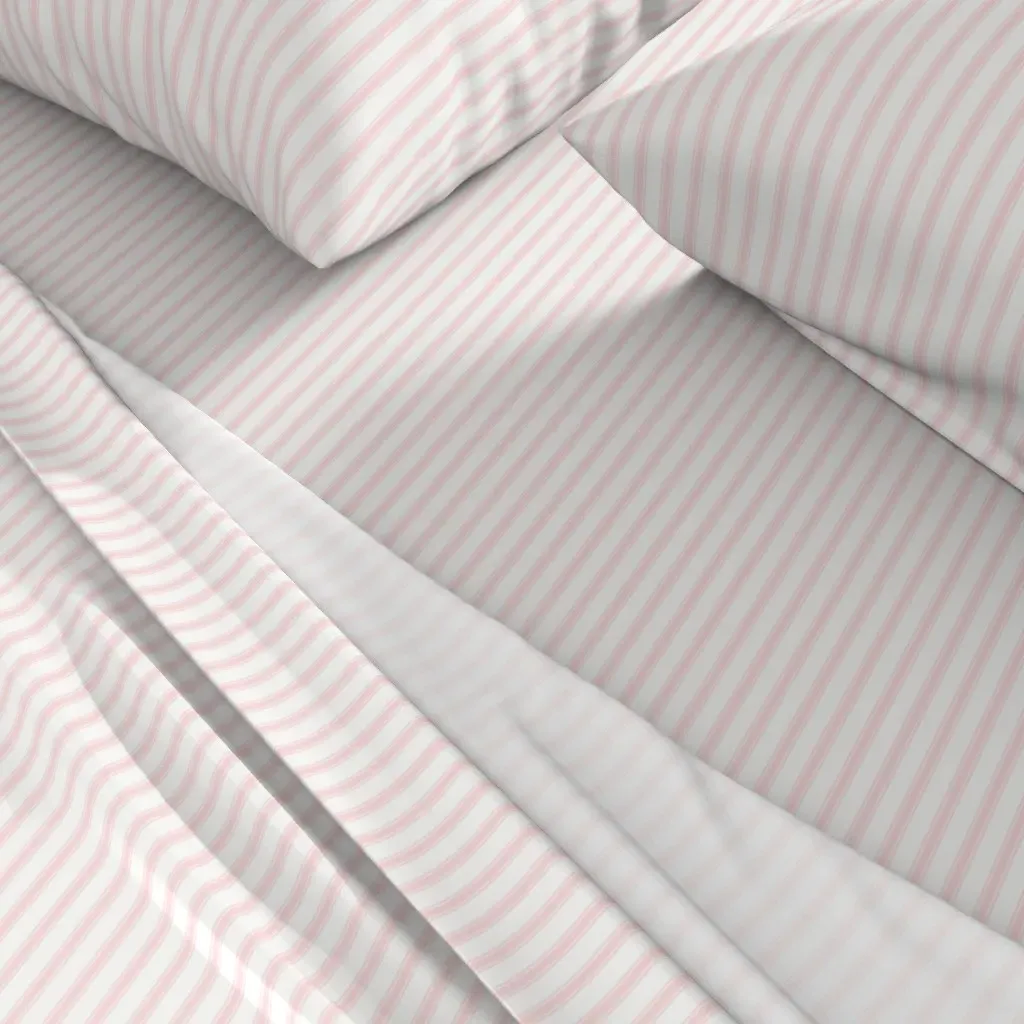 Ticking Stripe Twin XL Sheet Set - Light Pink, White alternate view