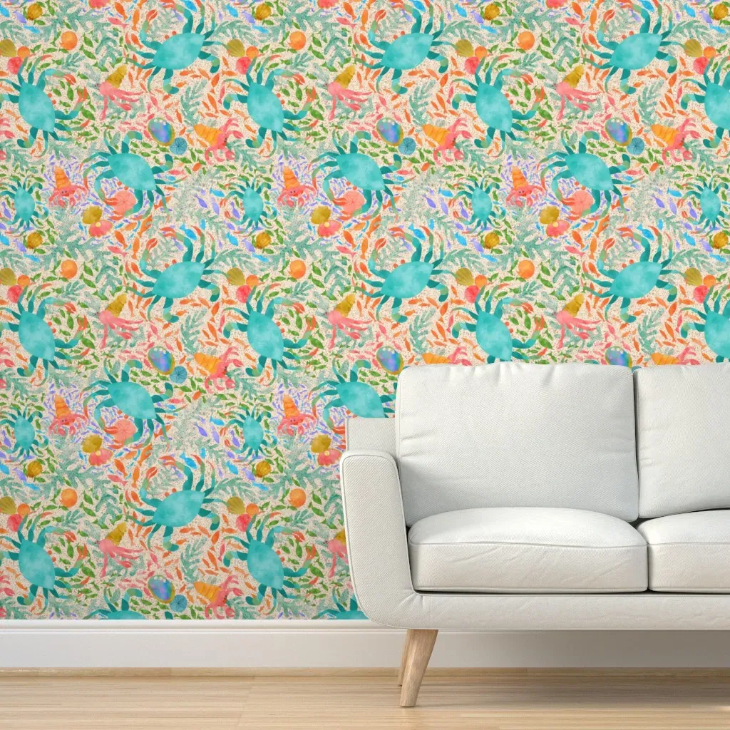 Tidepool Crabs Peel and Stick Wallpaper - Teal product