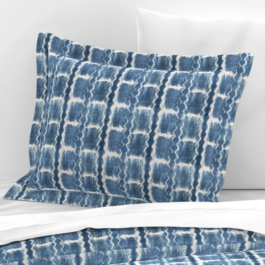 Tie Dye Shibori Zig Zag Standard Flanged Pillow - Indigo, Cotton Sateen product