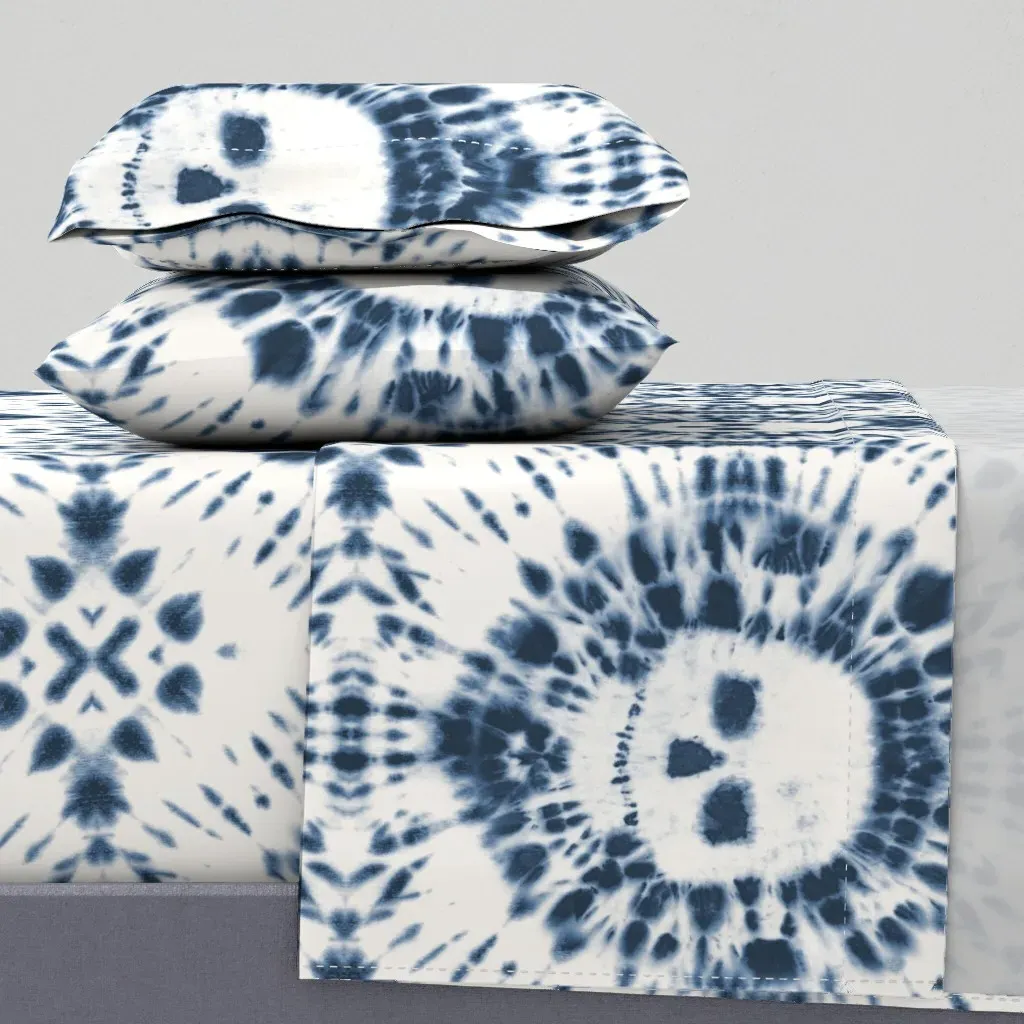 Tie Dye Skull Design Queen Sheet Set - Indigo product