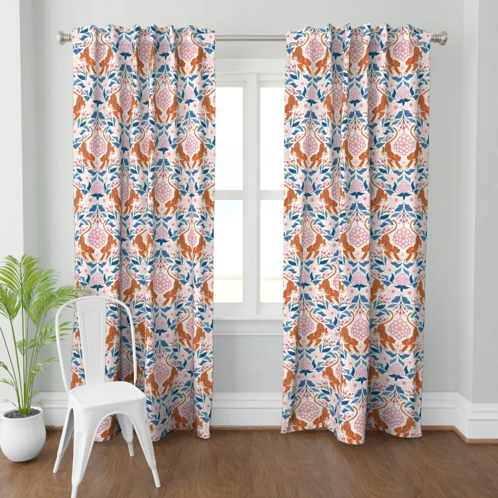 Tiger And Flowers Curtain Panel - Orange product