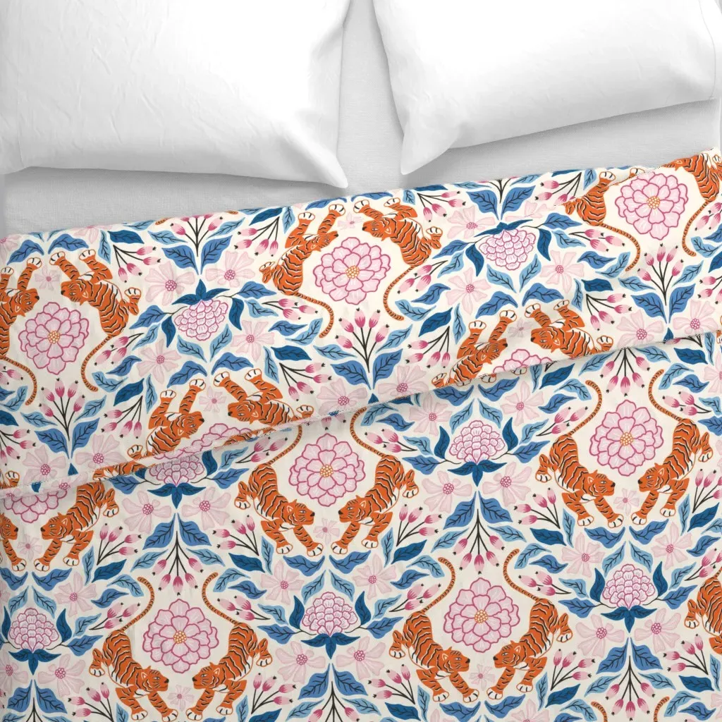 Tiger And Flowers Duvet Cover - Orange alternate view