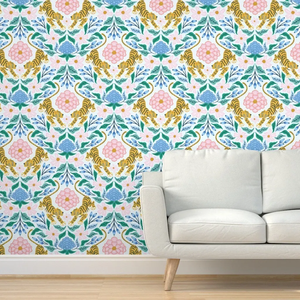 Tiger and Flowers Peel and Stick Wallpaper - Multicolour product
