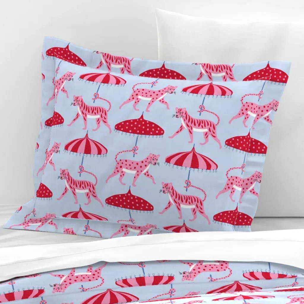 Tiger And Leopard Parade Standard Flanged Cushion - Pink, Cotton product