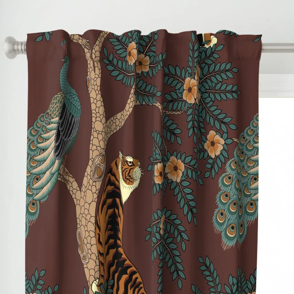 Tiger And Peacock Curtain Panel - Brown alternate view