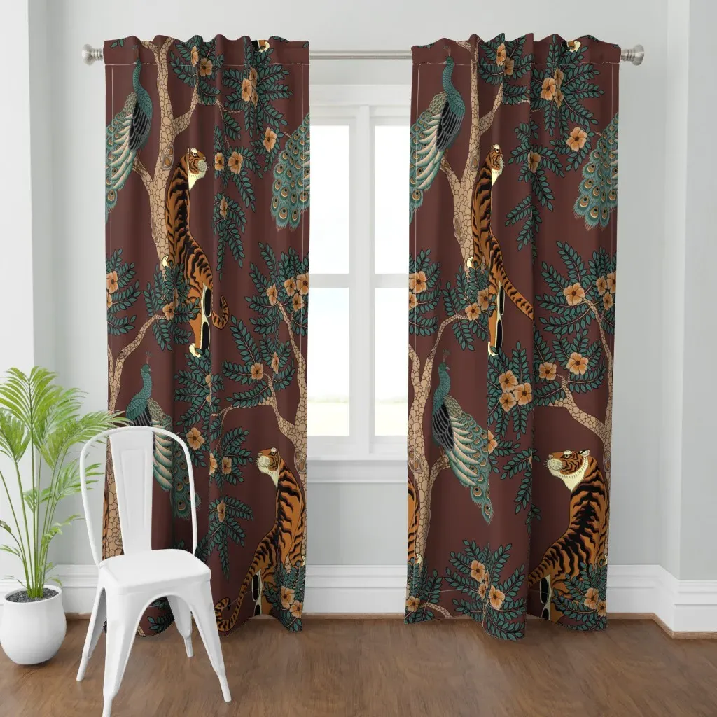 Tiger And Peacock Curtain Panel - Brown product