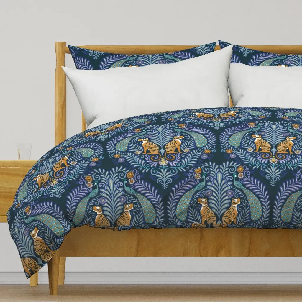 Tiger And Peacock Damask Duvet Cover - Teal product