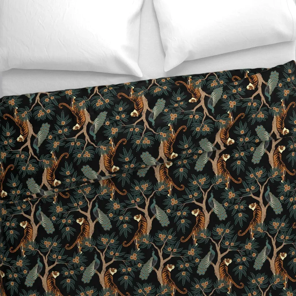Tiger And Peacock Duvet Cover - Orange alternate view