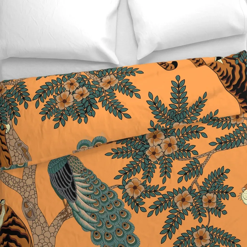 Tiger And Peacock Duvet Cover - Orange alternate view
